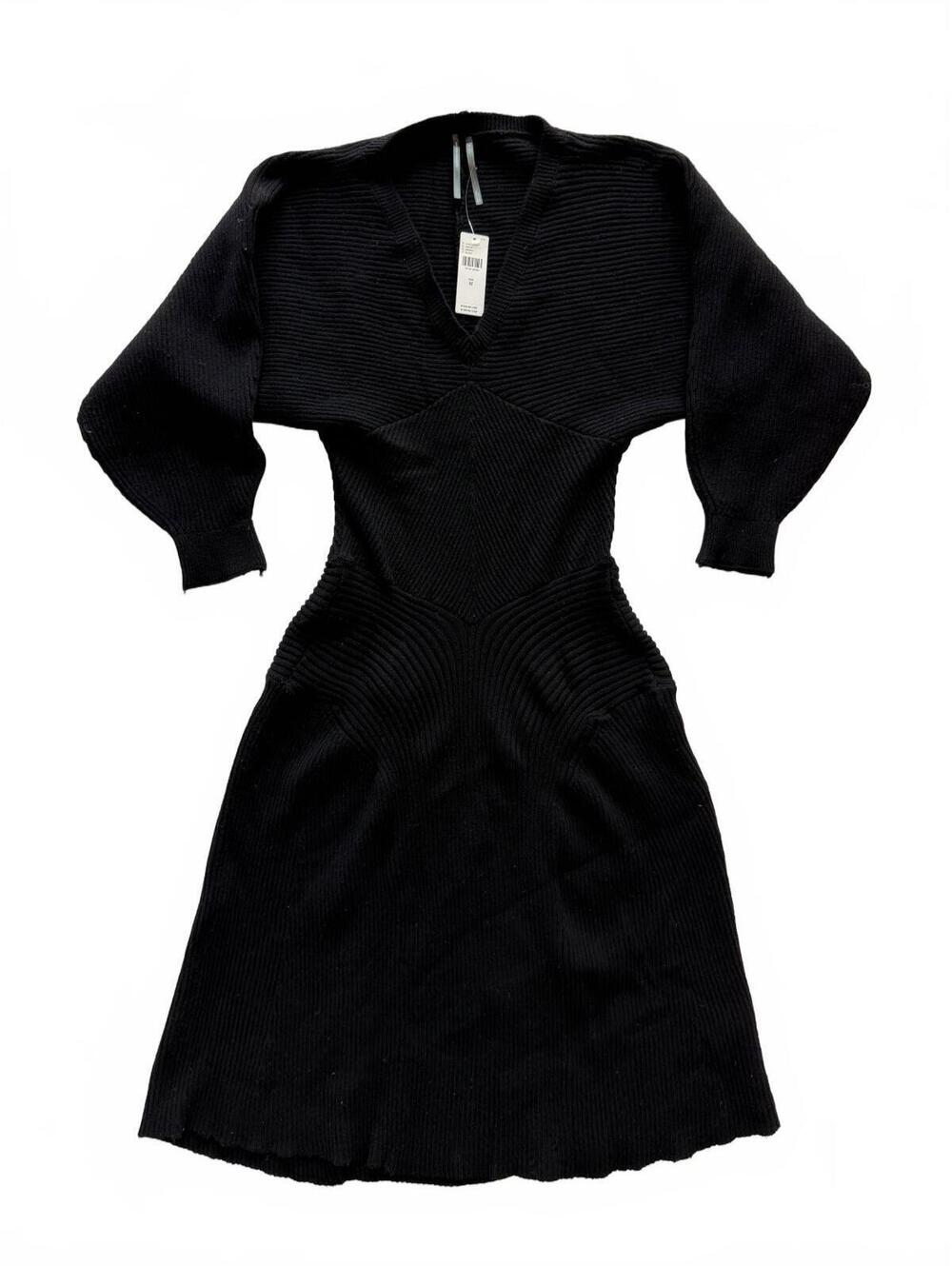 Anthropologie Black Ribbed Knit Midi Dress with Batwing Sleeves Size M